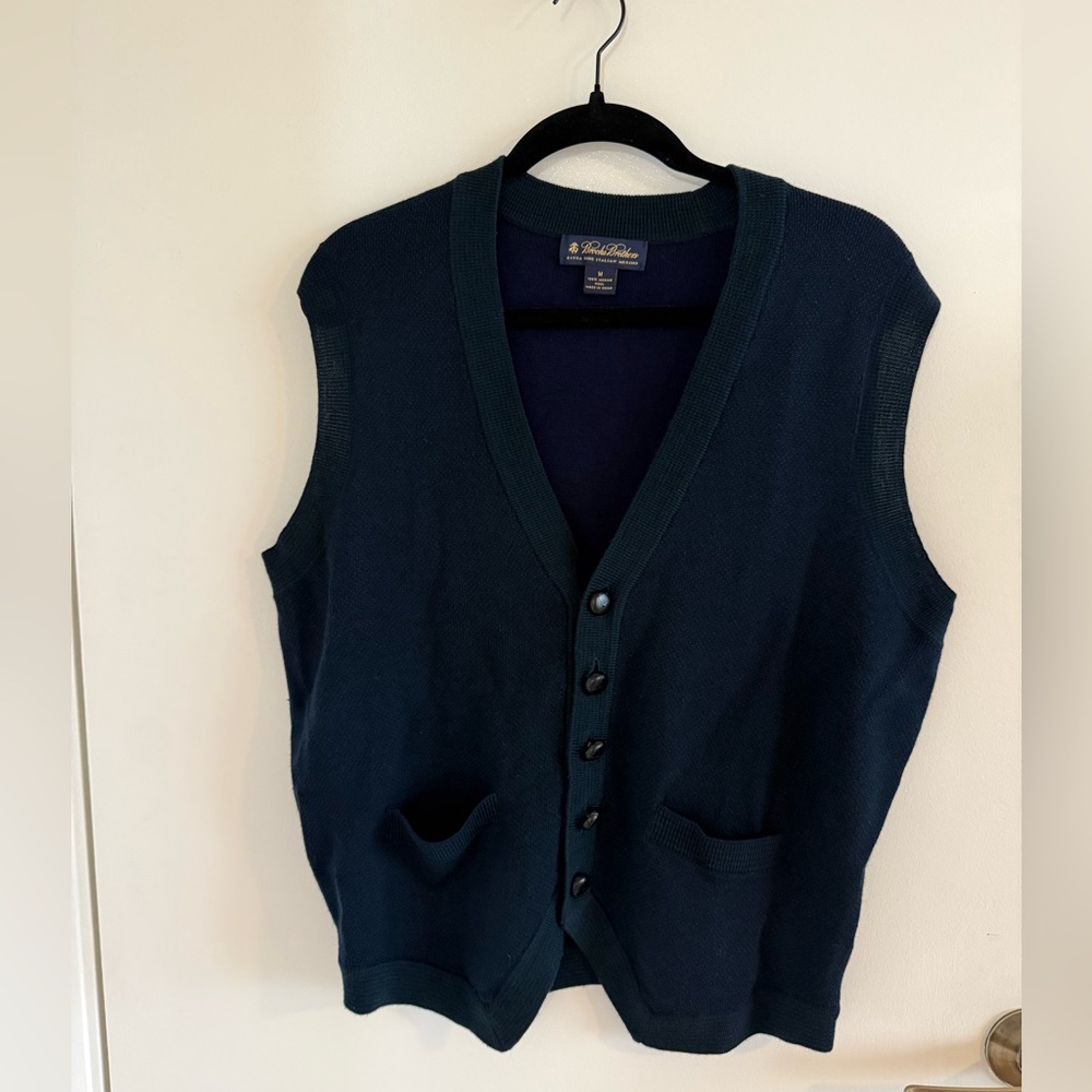 Brooks Brothers Navy and Dark Green Merino Wool Knit Vest